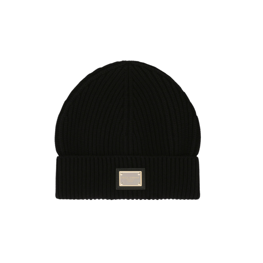Bonnet cachemire noir Plaque métal logo DG