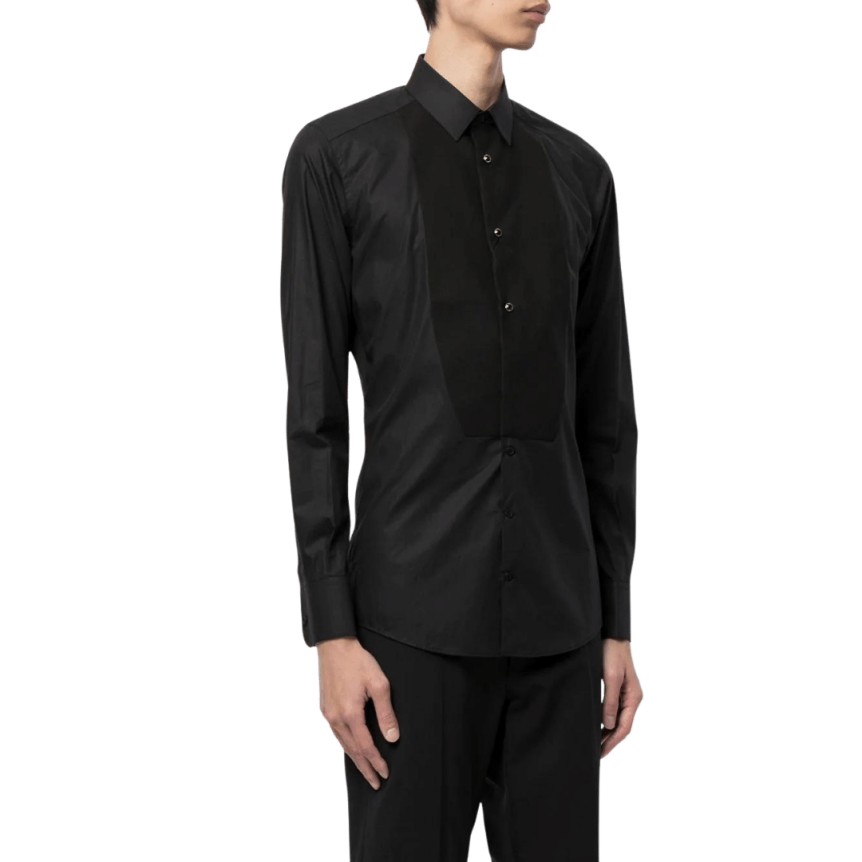 Chemise à plastron DOLCE & GABBANA coton noir boutons brillants