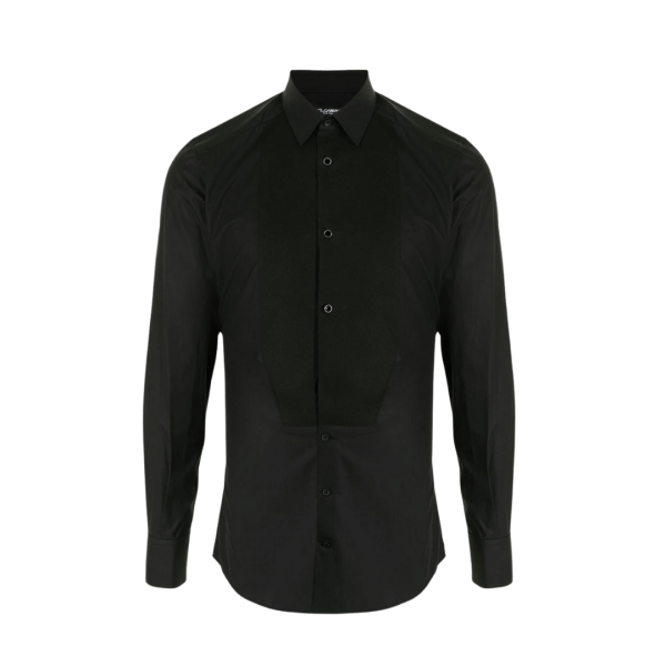 Chemise à plastron DOLCE & GABBANA coton noir boutons brillants