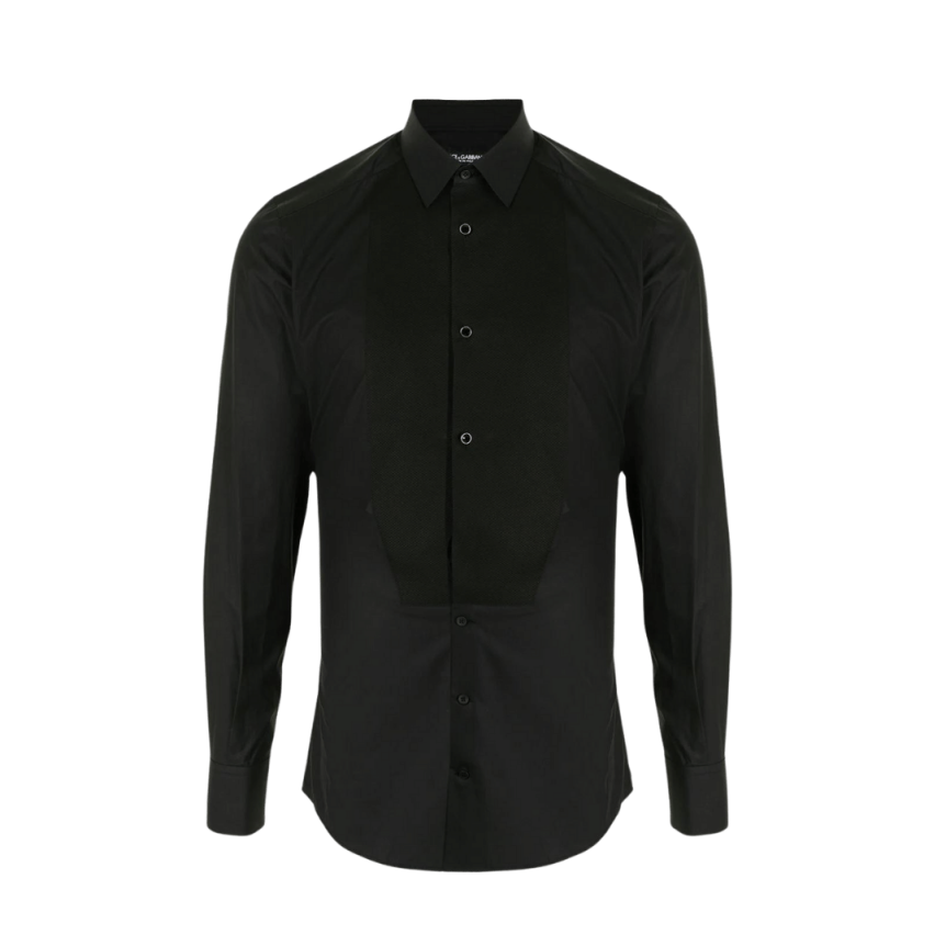 Chemise à plastron DOLCE & GABBANA coton noir boutons brillants
