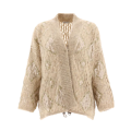 Cardigan maille ajouré gris beige losanges sequins
