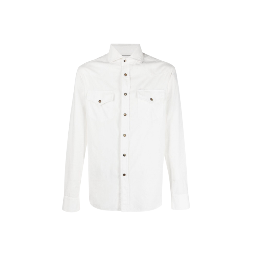 Chemise en coton blanc velours côtelé