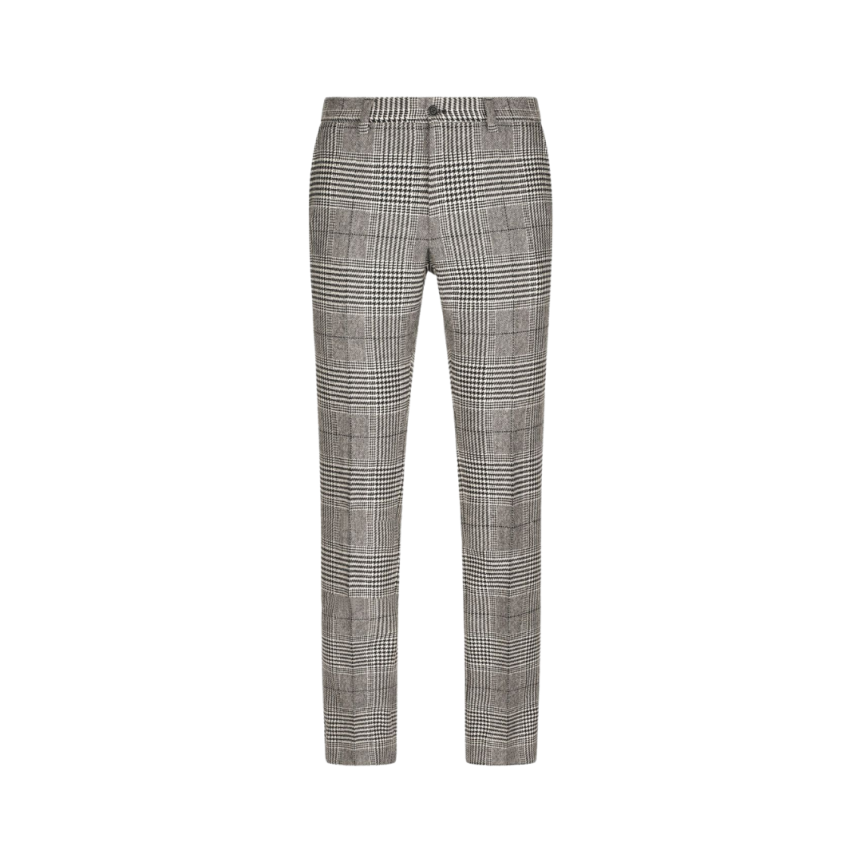 Pantalon DOLCE & GABBANA laine cachemire gris Prince de Galles blanc noir