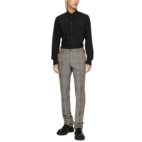 Pantalon DOLCE & GABBANA laine cachemire gris Prince de Galles blanc noir