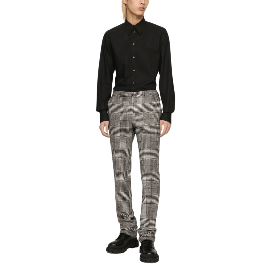 Pantalon DOLCE & GABBANA laine cachemire gris Prince de Galles blanc noir