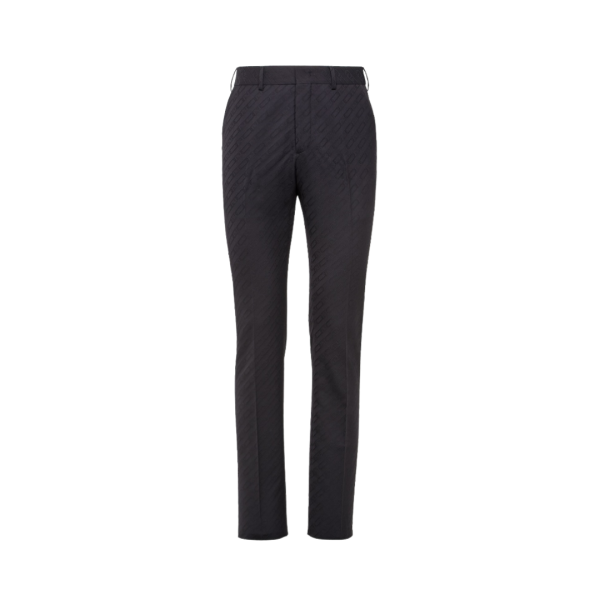 Pantalon droit FENDI laine noire motif Fendi O'lock ton sur ton