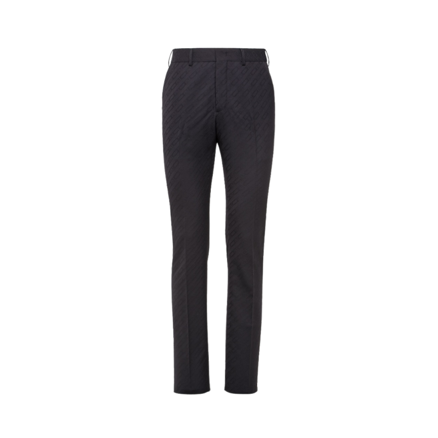 Pantalon droit FENDI laine noire motif Fendi O'lock ton sur ton