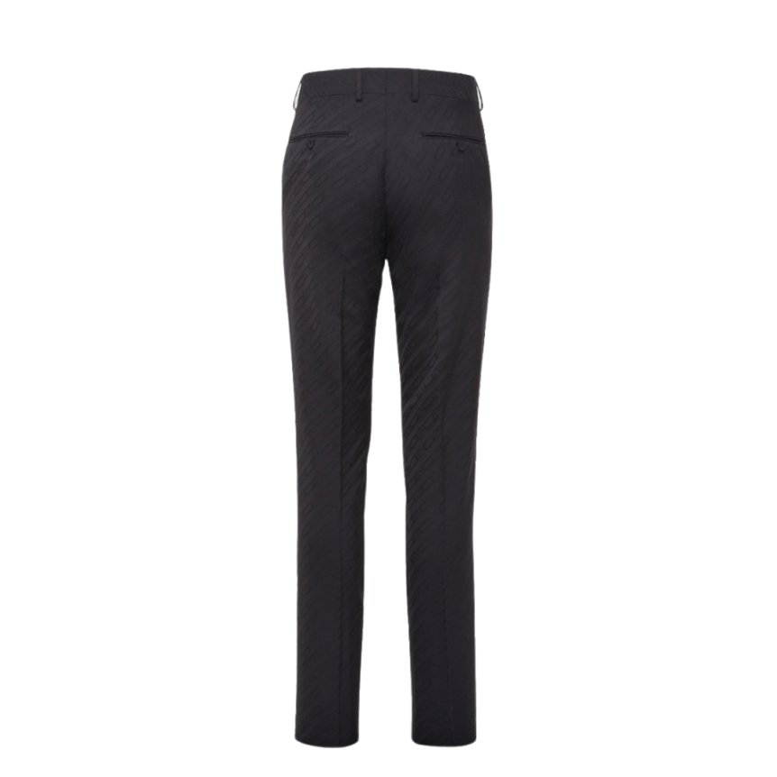 Pantalon droit FENDI laine noire motif Fendi O'lock ton sur ton