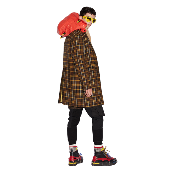 Manteau Carreaux DSQUARED Techno années 80 marron capuche orange