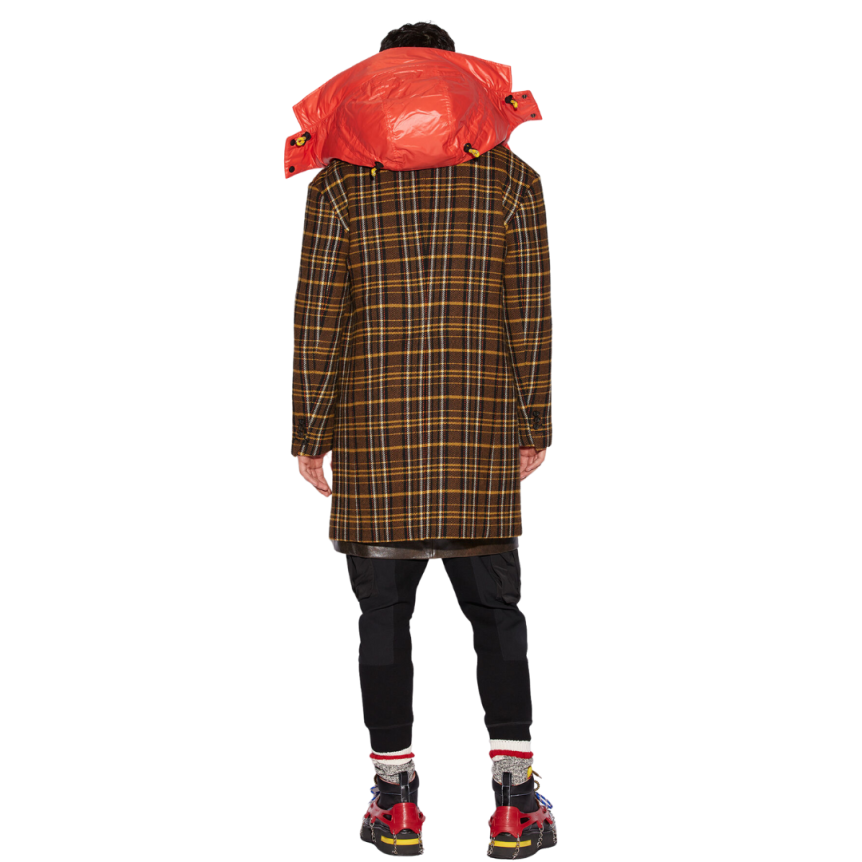 Manteau Carreaux DSQUARED Techno années 80 marron capuche orange