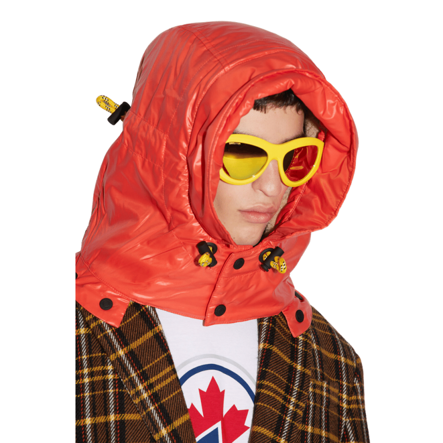 Manteau Carreaux DSQUARED Techno années 80 marron capuche orange