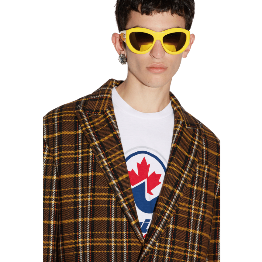 Manteau Carreaux DSQUARED Techno années 80 marron capuche orange