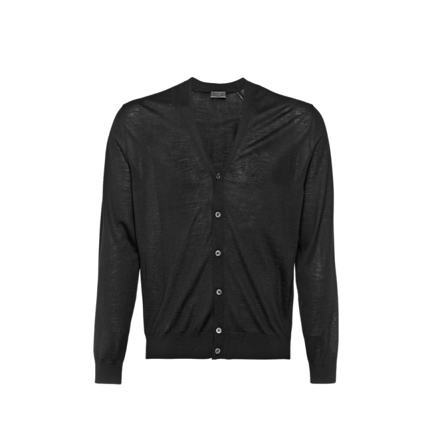 Cardigan PRADA boutons col V laine vierge noire
