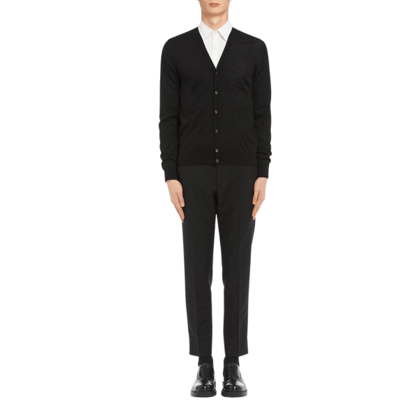 Cardigan PRADA boutons col V laine vierge noire