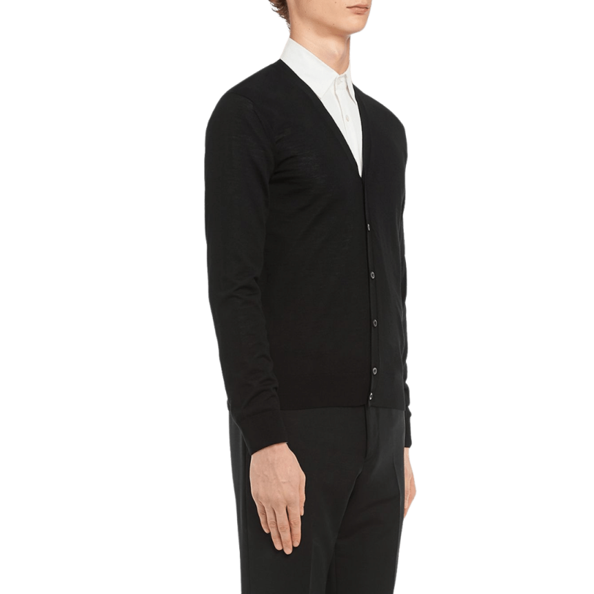 Cardigan PRADA boutons col V laine vierge noire