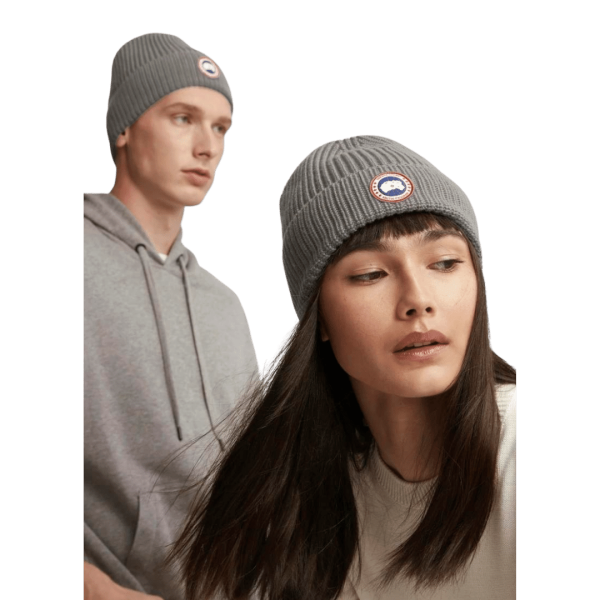 Bonnet à revers CANADA GOOSE laine mérinos côtelée gris