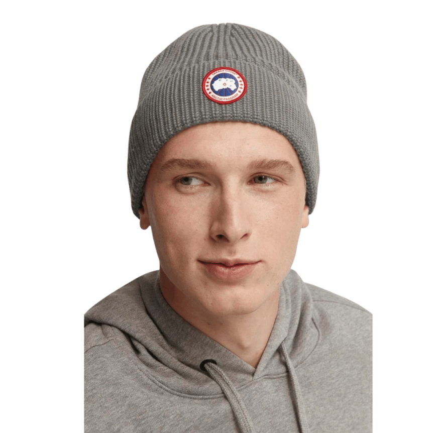 Bonnet à revers CANADA GOOSE laine mérinos côtelée gris