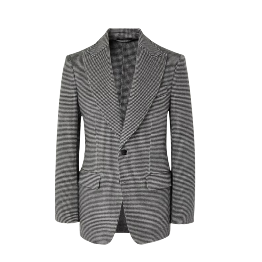 Blazer TOM FORD laine cachemire mélangé pied-de-poule noir blanc