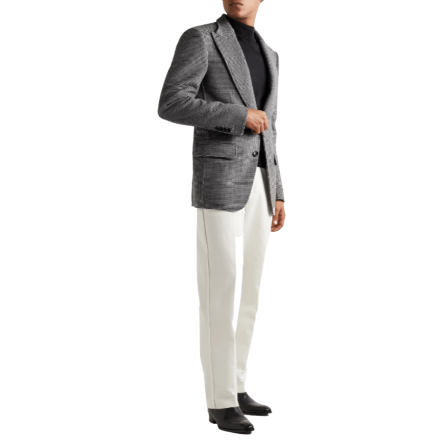 Blazer TOM FORD laine cachemire mélangé pied-de-poule noir blanc