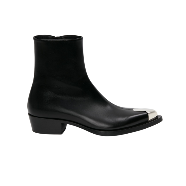 Boots Bottines ALEXANDER MCQUEEN Punk cuir noir bout métal