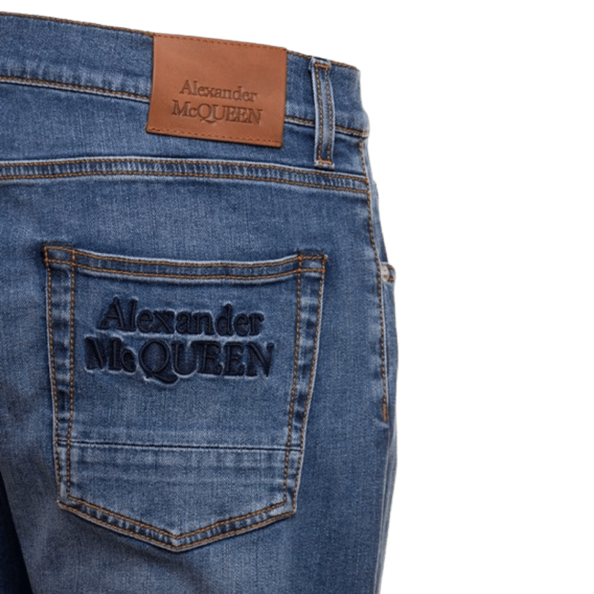 Pantalon Jeans ALEXANDER MCQUEEN denim Blue bleu délavé broderie poche