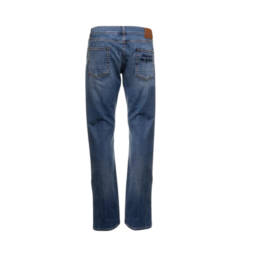 Pantalon Jeans ALEXANDER MCQUEEN denim Blue bleu délavé broderie poche