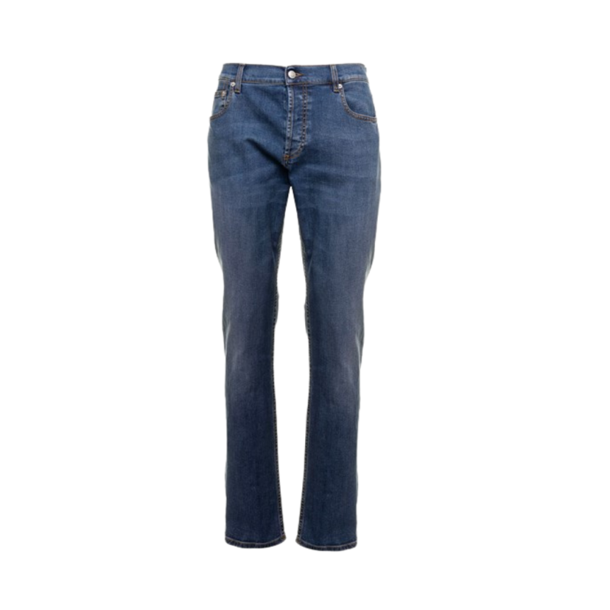 Pantalon Jeans ALEXANDER MCQUEEN denim Blue bleu délavé broderie poche