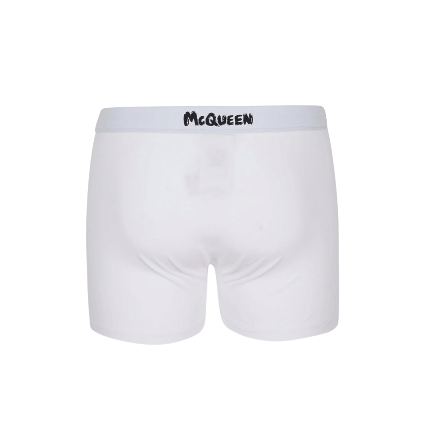Boxer ALEXANDER MCQUEEN coton blanc graffiti signature noire