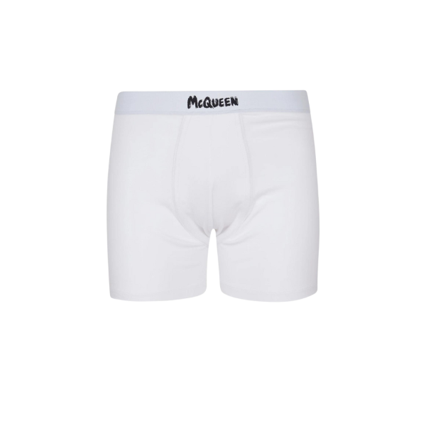 Boxer ALEXANDER MCQUEEN coton blanc graffiti signature noire