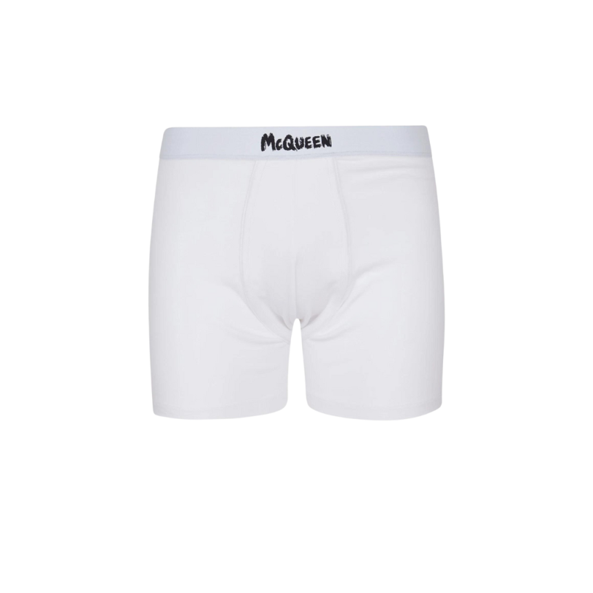 Boxer ALEXANDER MCQUEEN coton blanc graffiti signature noire