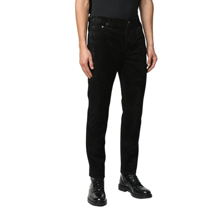 Pantalon SAINT LAURENT Jeans cuir noir chevre velours