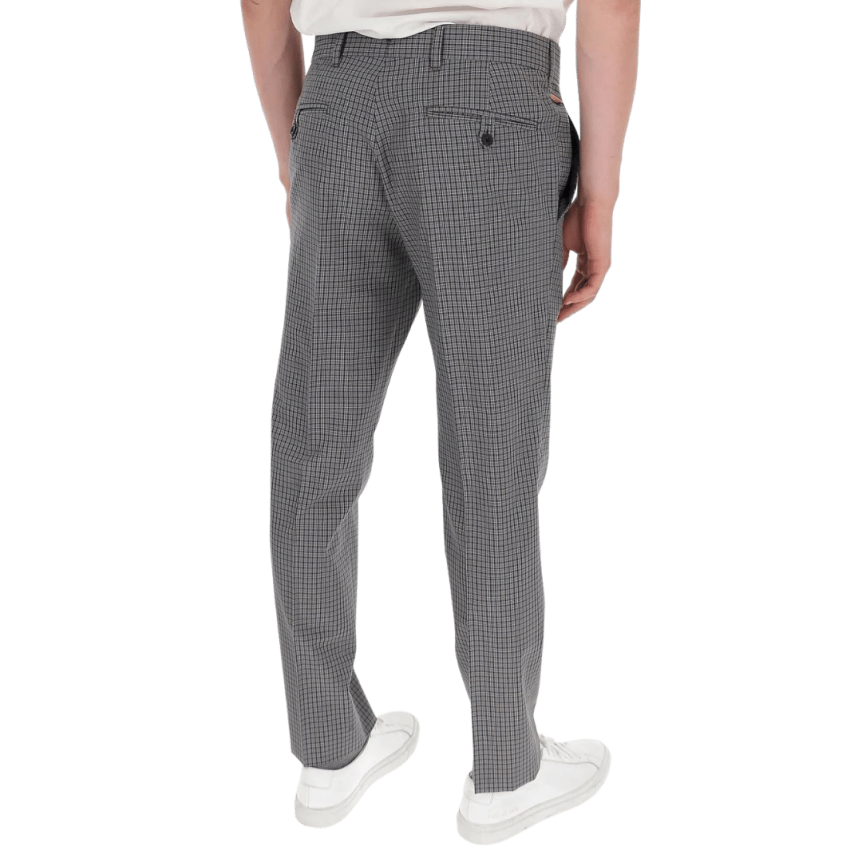 Pantalon PRADA fuselé carreaux bleu noir beige