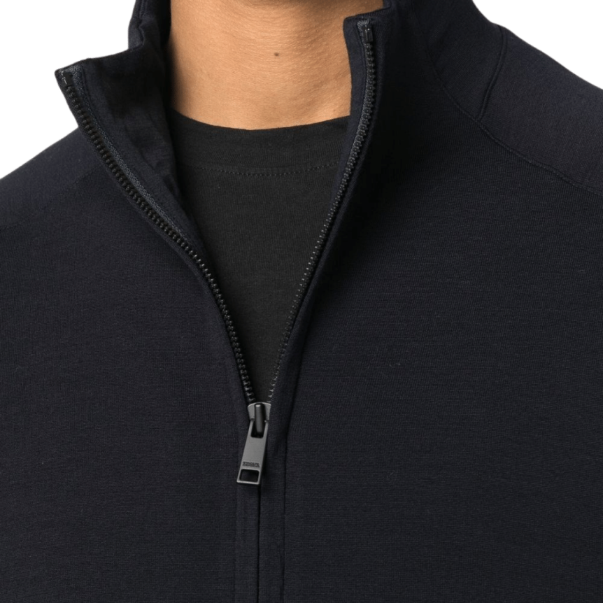 Pull zippé ZEGNA laine fine bleu marine