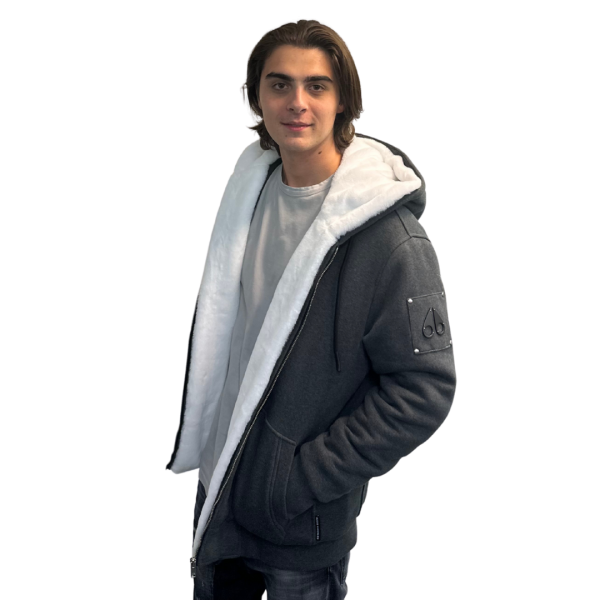 Sweat-shirt Blouson à capuche MOOSE KNUCKLES jersey gris fourrure blanche