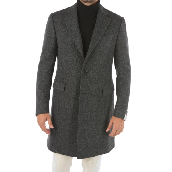 Manteau CORNELIANI laine chevrons gris poche rabat