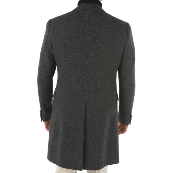 Manteau CORNELIANI laine chevrons gris poche rabat
