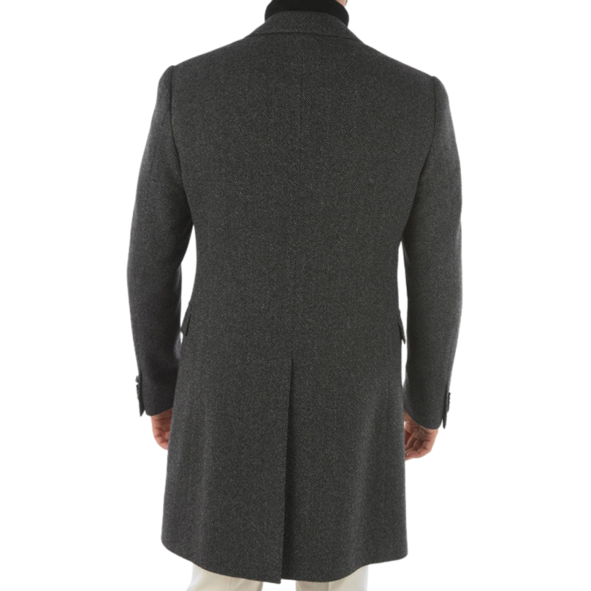 Manteau CORNELIANI laine chevrons gris poche rabat