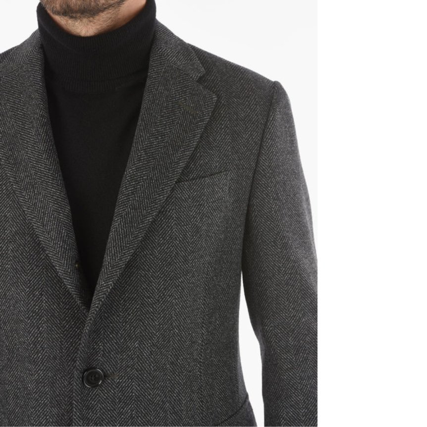 Manteau CORNELIANI laine chevrons gris poche rabat
