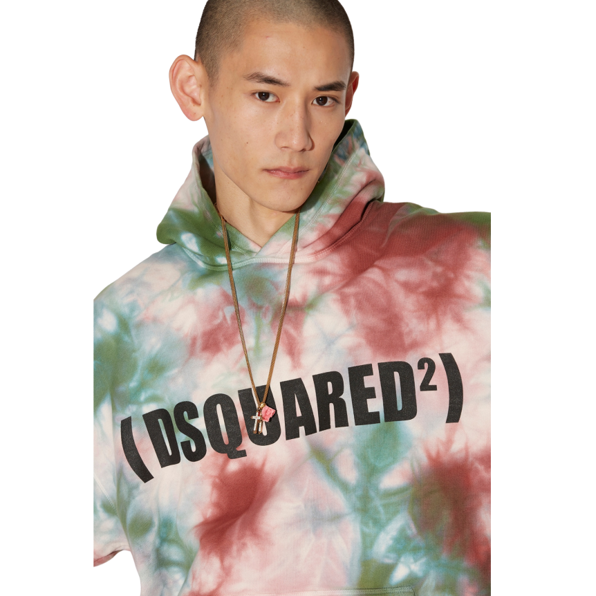 Short DSQUARED Bermuda coton Tie & Dye Rose vert Logo noir