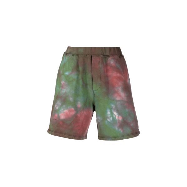 Short DSQUARED Bermuda coton Tie & Dye Rose vert Logo noir