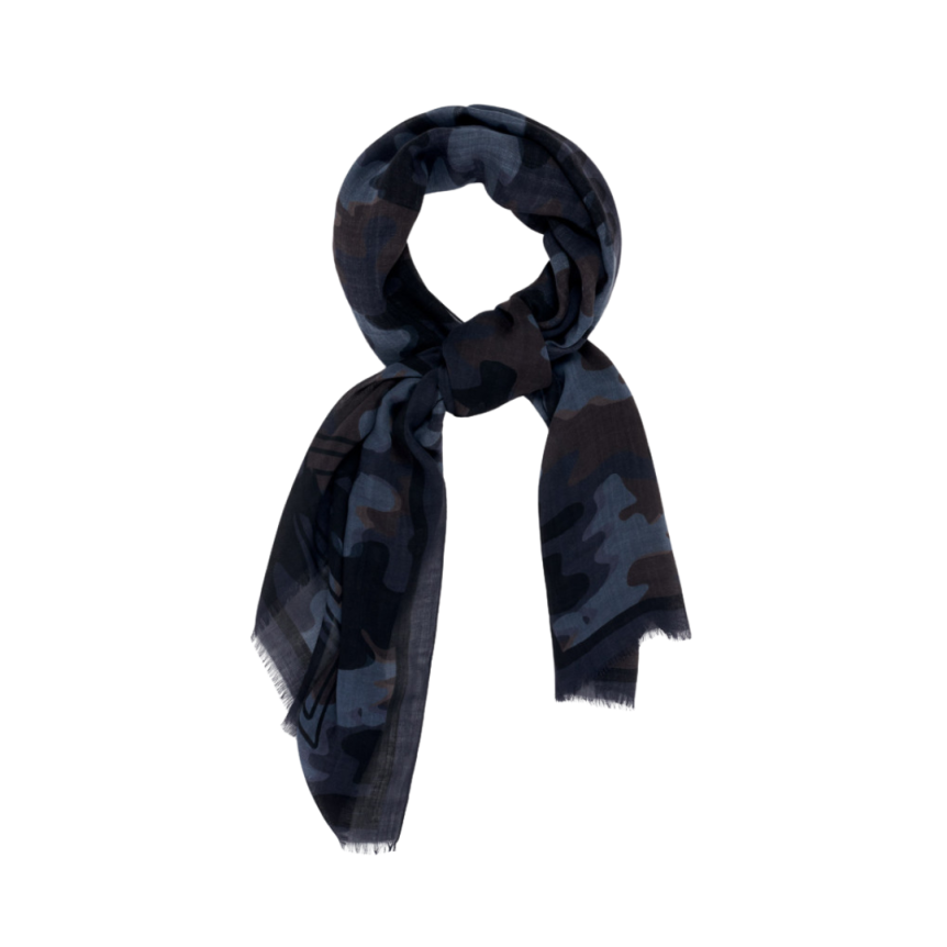 Echarpe LANVIN laine cachemire Camouflage Gris bleu marron