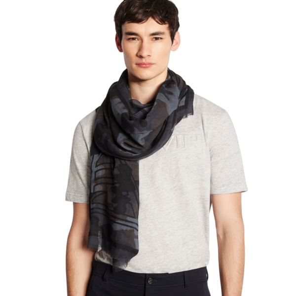 Echarpe LANVIN laine cachemire Camouflage Gris bleu marron