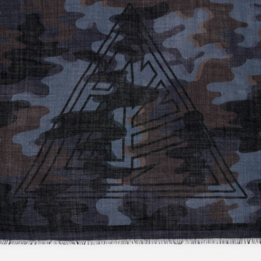 Echarpe LANVIN laine cachemire Camouflage Gris bleu marron