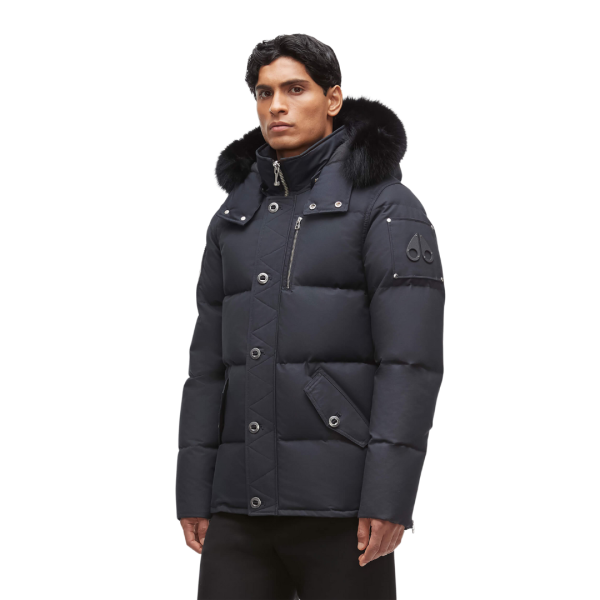 Parka MOOSE KNUCKLES 3Q Nylon bleu marine capuche fourrure noire