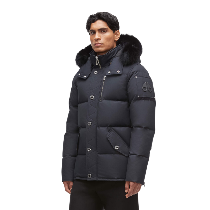Parka MOOSE KNUCKLES 3Q Nylon bleu marine capuche fourrure noire