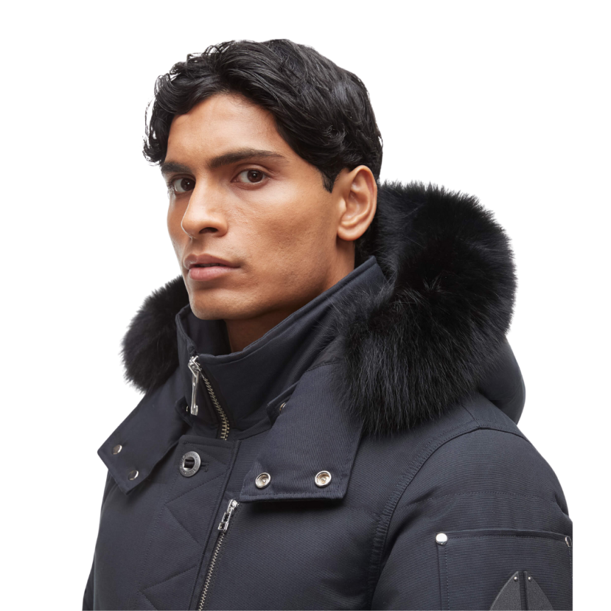 Parka MOOSE KNUCKLES 3Q Nylon bleu marine capuche fourrure noire