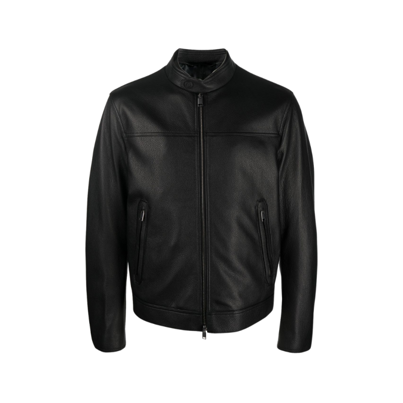 Blouson zippé cuir grainé noir