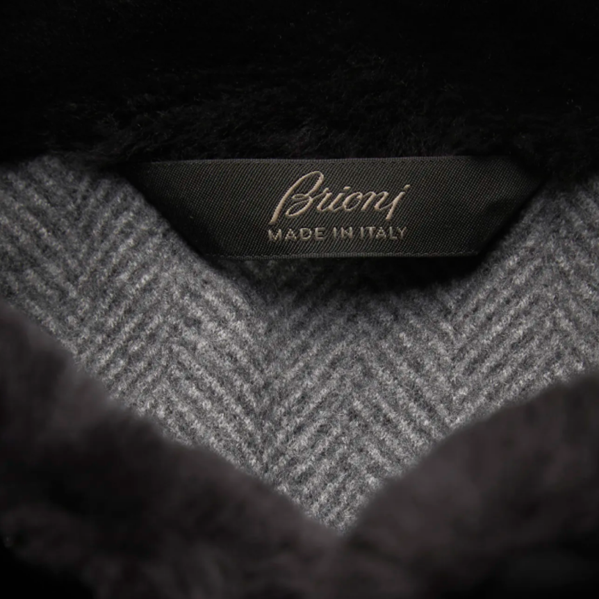 Parka BRIONI Performa col montant fourrure agneau soie cachemire noir