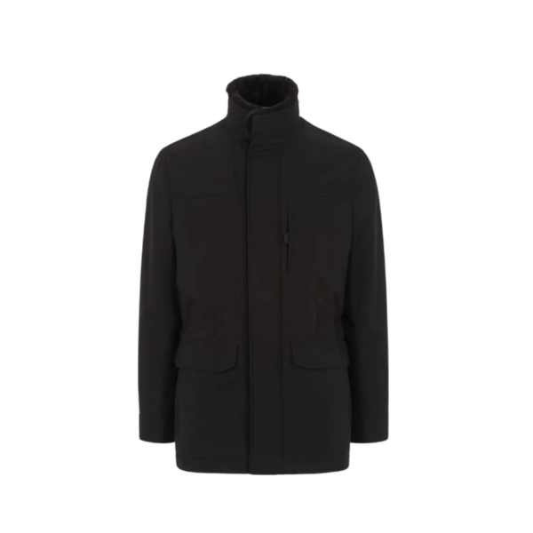Parka BRIONI Performa col montant fourrure agneau soie cachemire noir