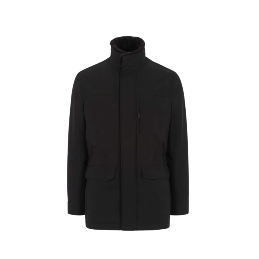 Parka BRIONI Performa col montant fourrure agneau soie cachemire noir